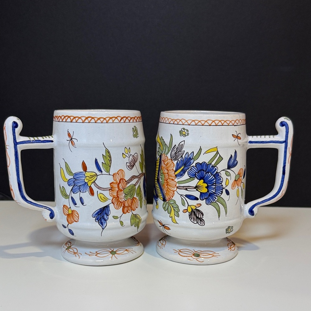 Tiffany & Co. Floral Mugs - Blue, Orange, Green Set of 2